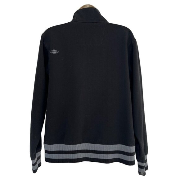 Sims Women's Sz L Black Full Zip Varsity Jacket Gray Striped Ribbed Cuffs & Hem - Picture 3 of 11